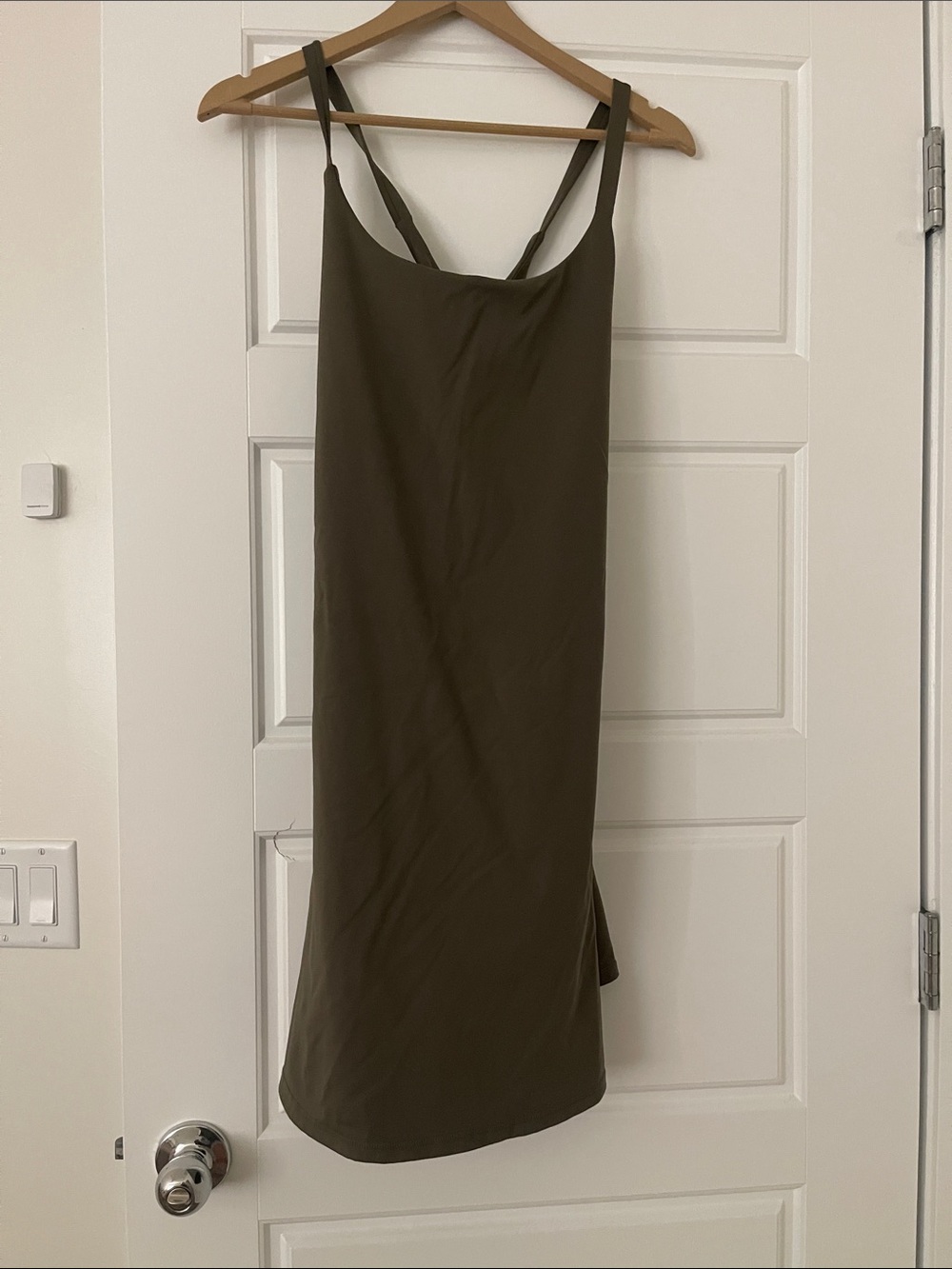 HALARA Olive Green Midi Slip Dress with Double Straps